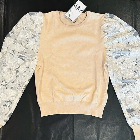 ZARA BLOGGER FAVE!!! Knit Top with Lace Sleeves NWT - Picture 15 of 16